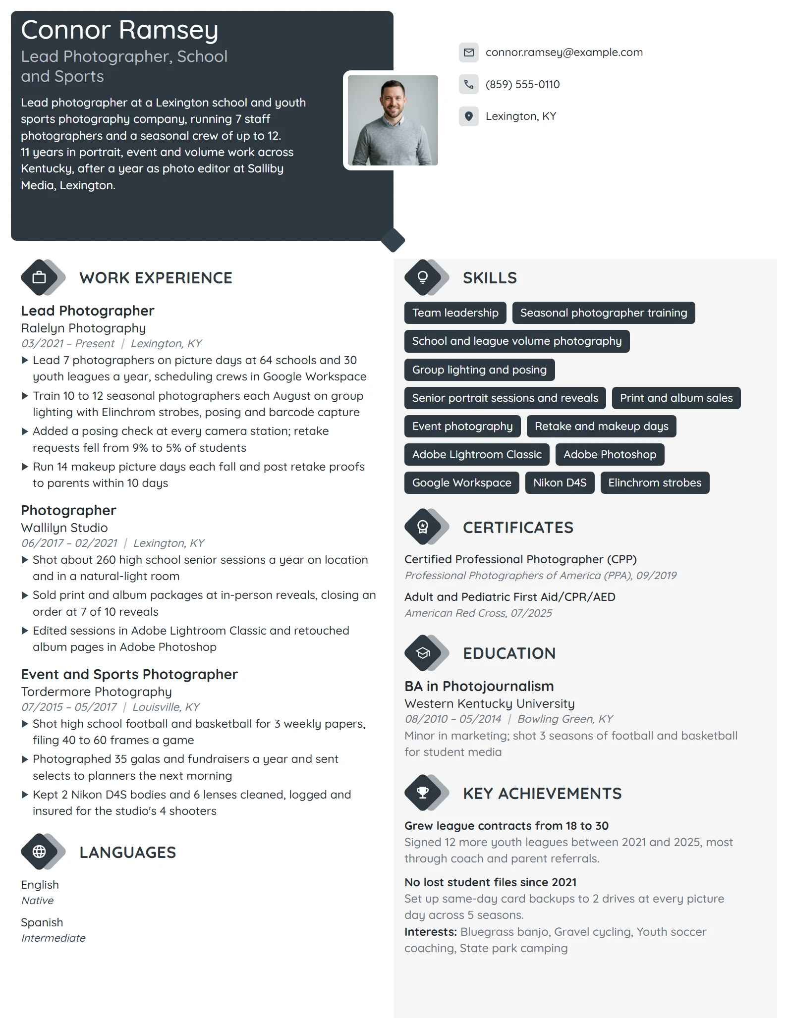 Lead Photographer resume example