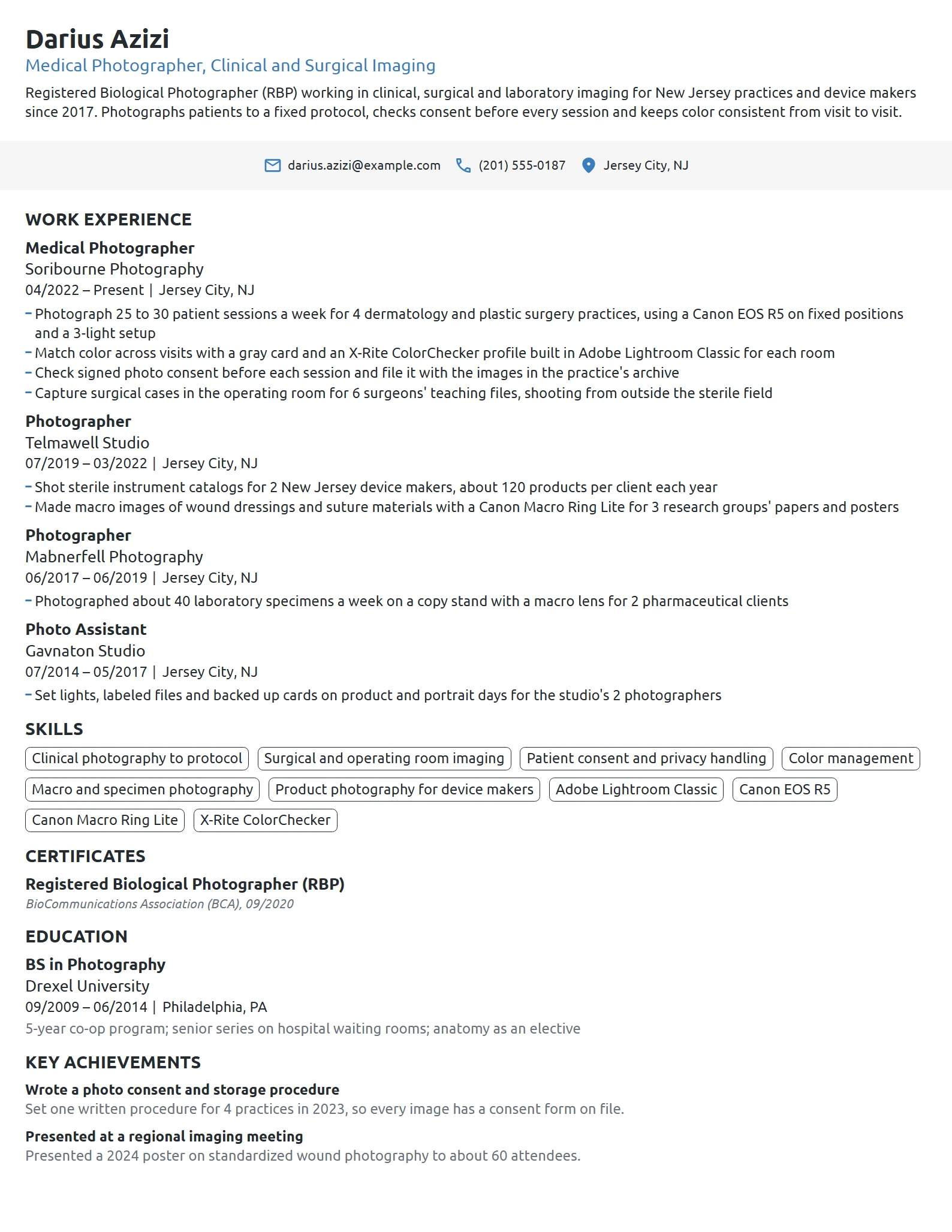 Medical Photographer resume example