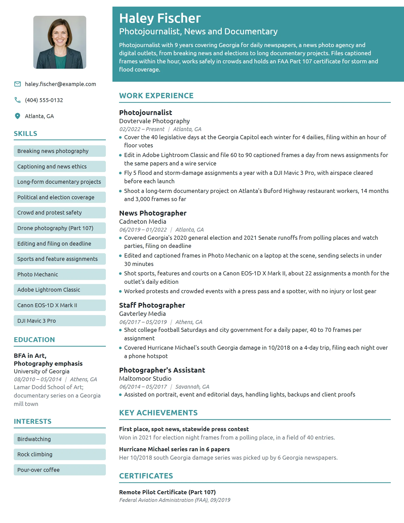 Photojournalist resume example