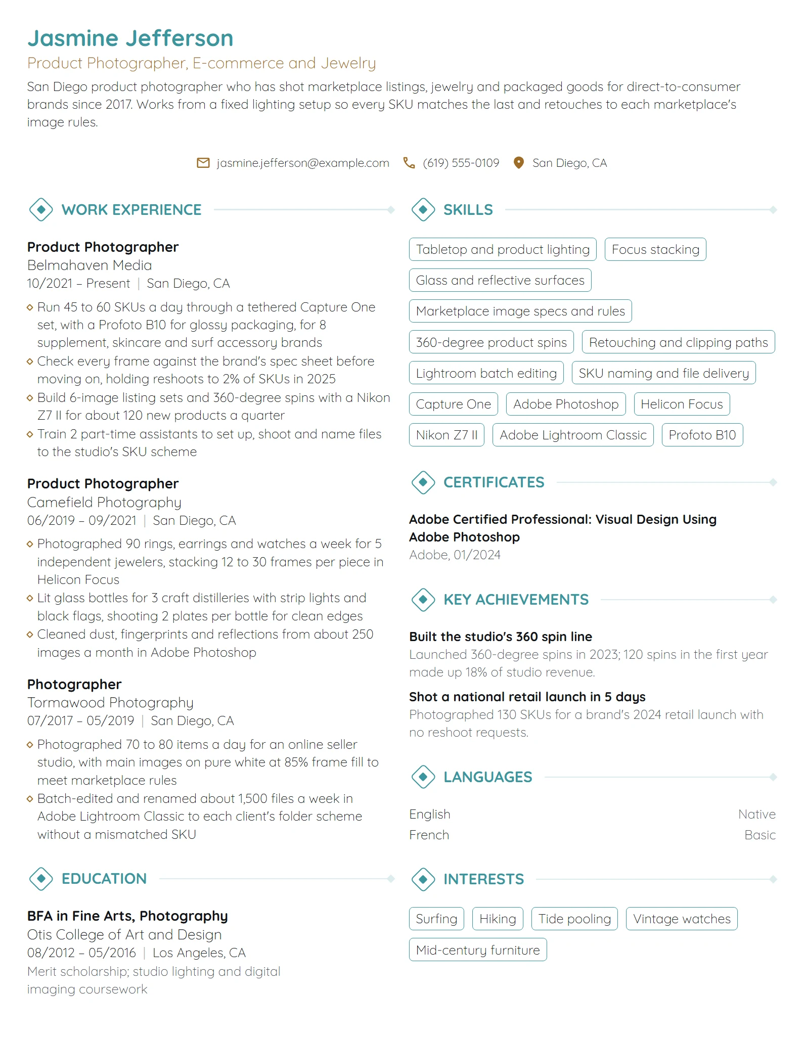Product Photographer resume example