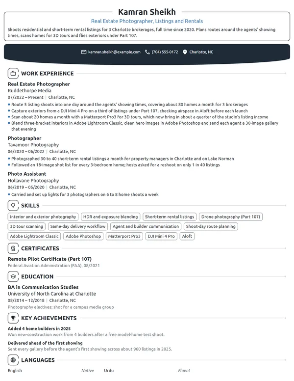 Real Estate Photographer resume example