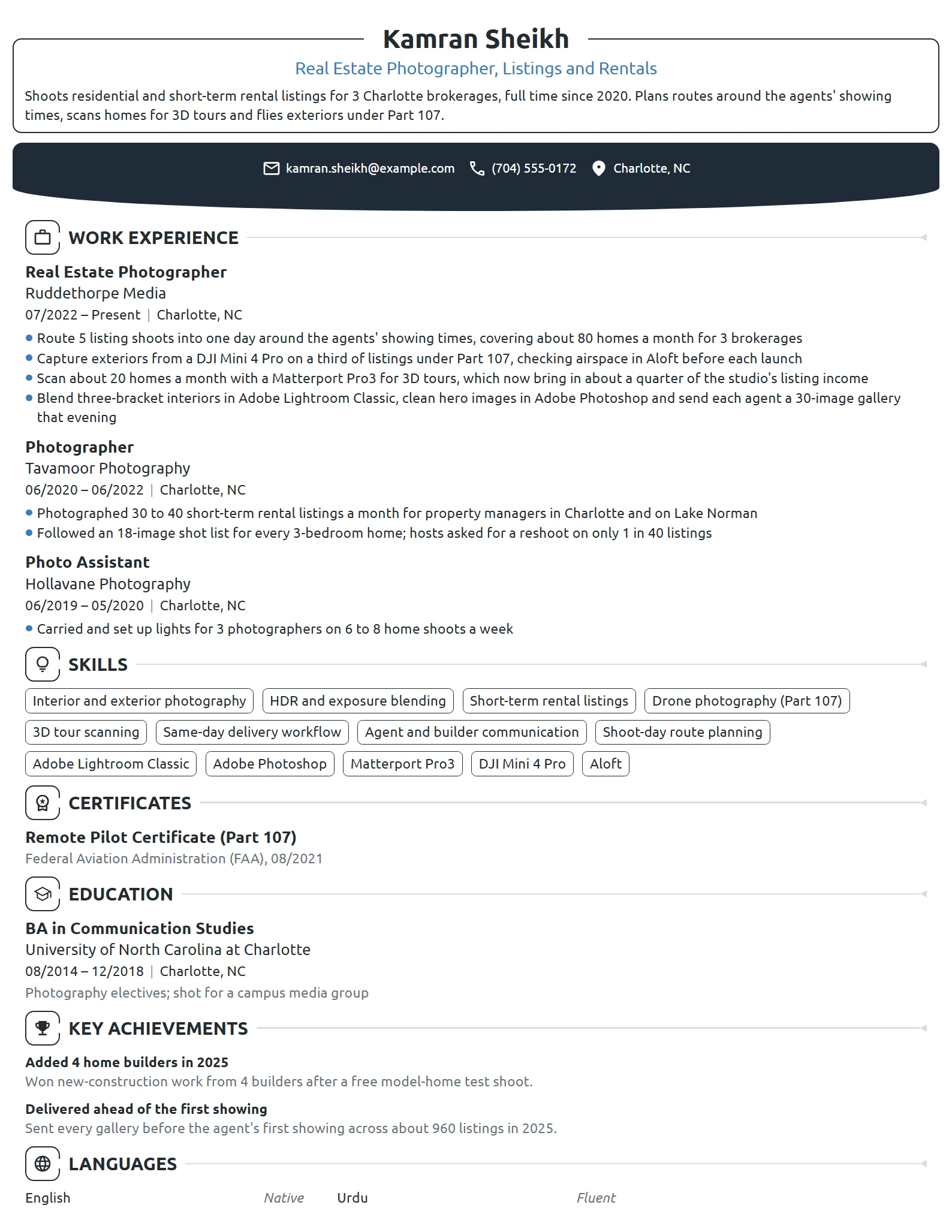 Real Estate Photographer resume example