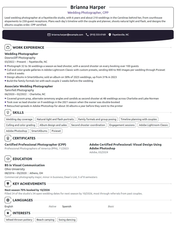 Wedding Photographer resume example