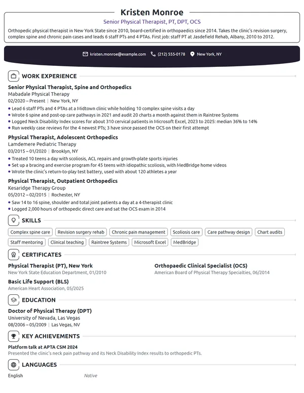 Senior Physical Therapist resume example