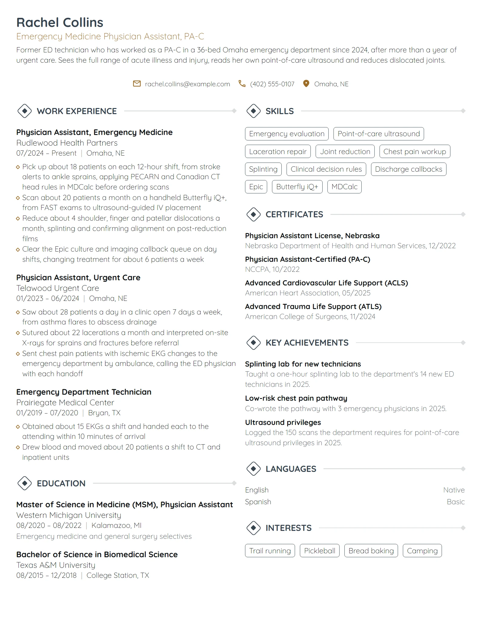 Emergency Medicine Physician Assistant resume example
