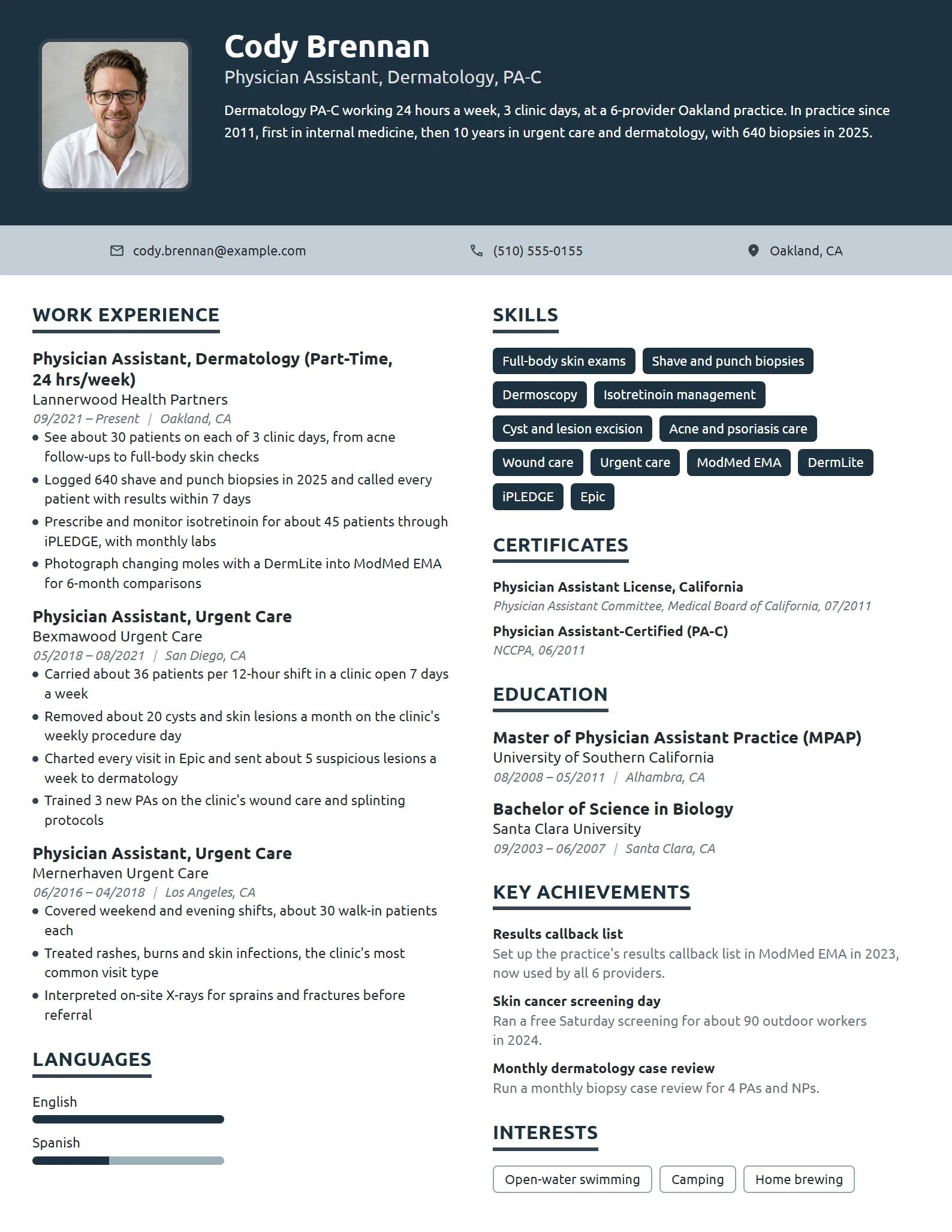 Part-Time Physician Assistant resume example