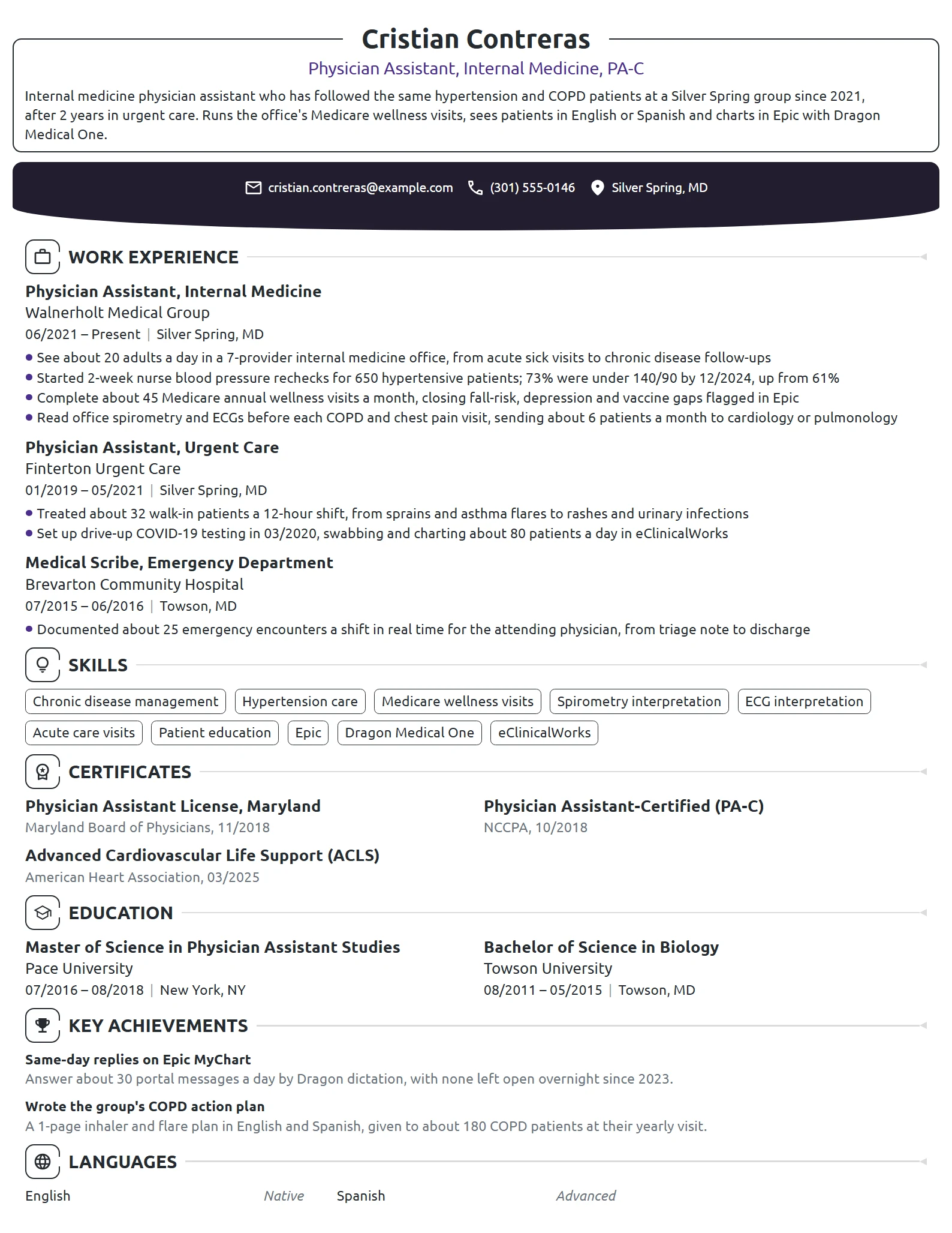 Physician Assistant resume example