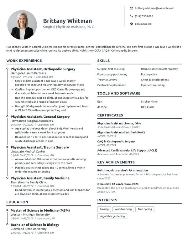 Surgical Physician Assistant resume example