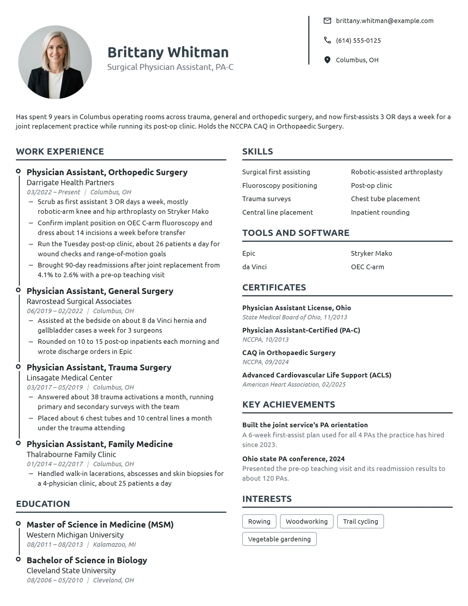 Surgical Physician Assistant resume example