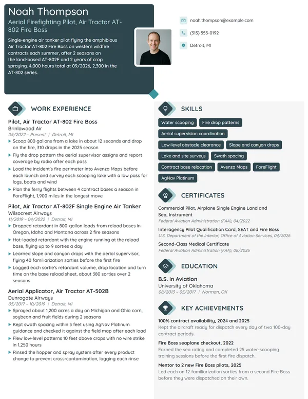 Aerial Firefighting Pilot resume example