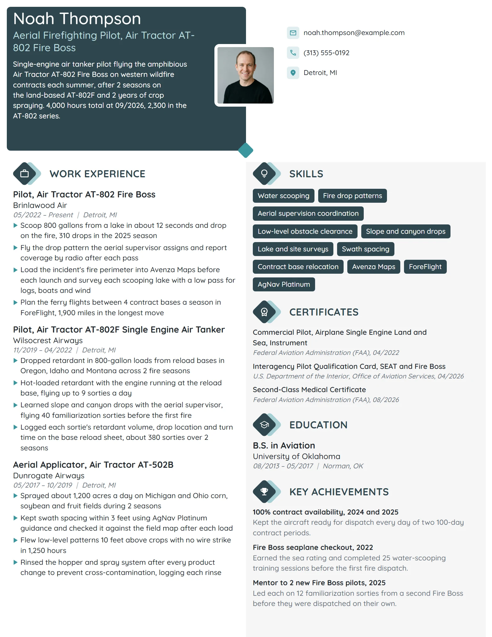 Aerial Firefighting Pilot resume example