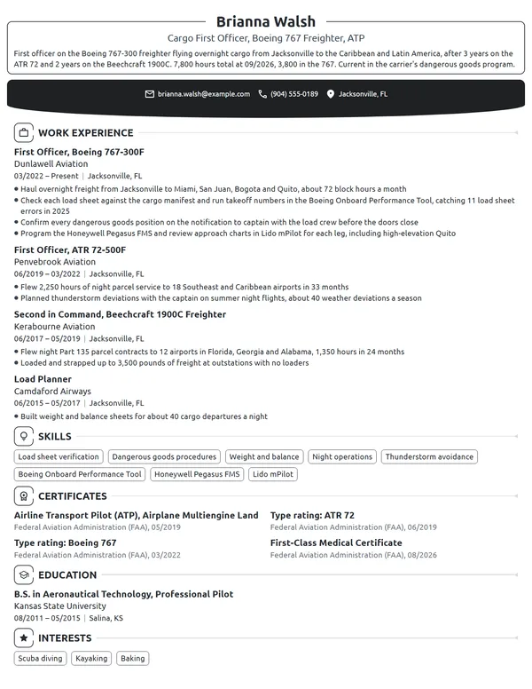 Cargo Pilot resume example