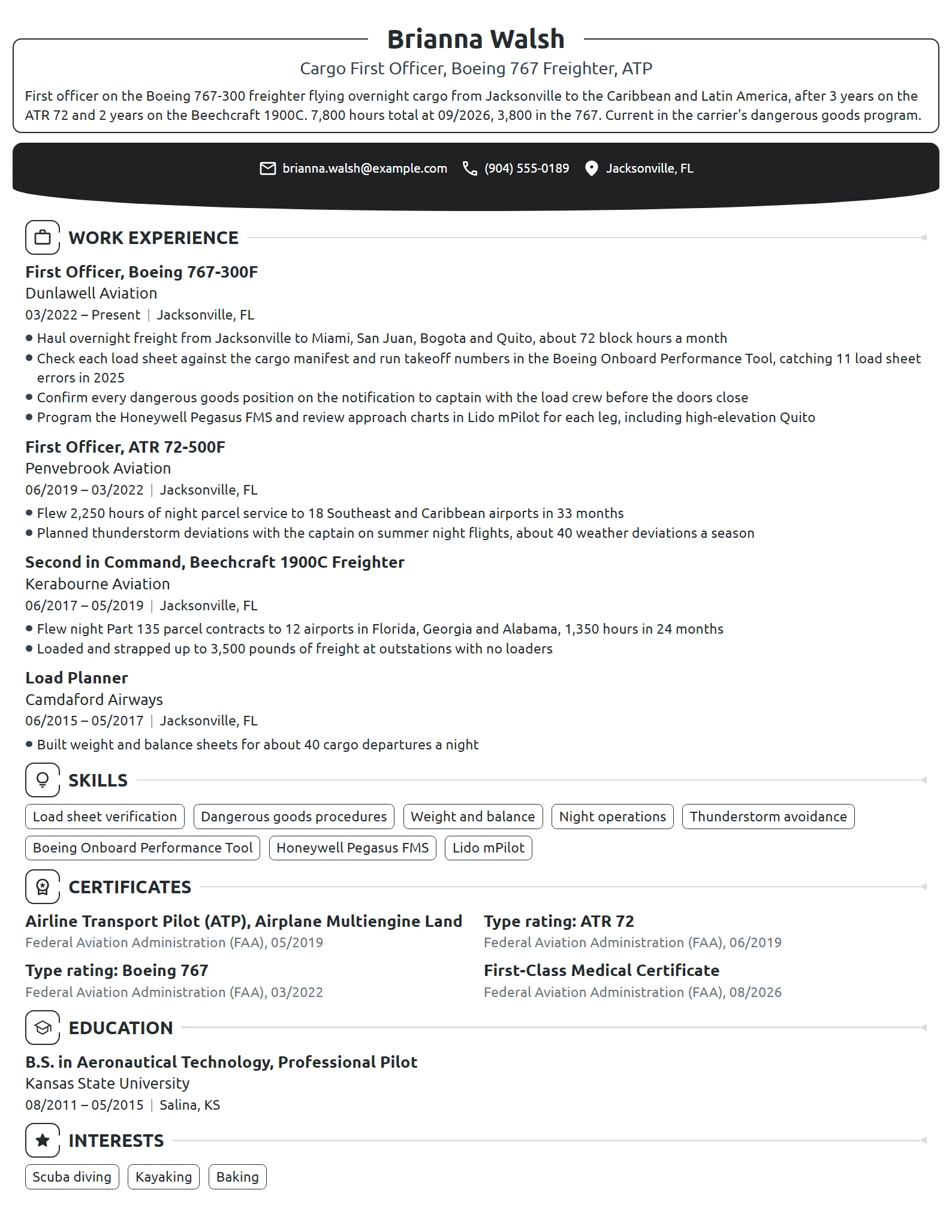 Cargo Pilot resume example