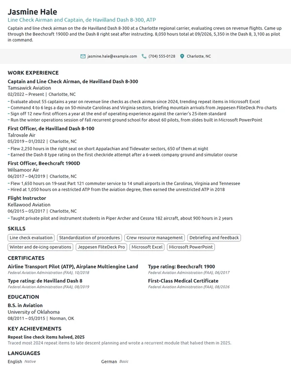 Check Airman resume example