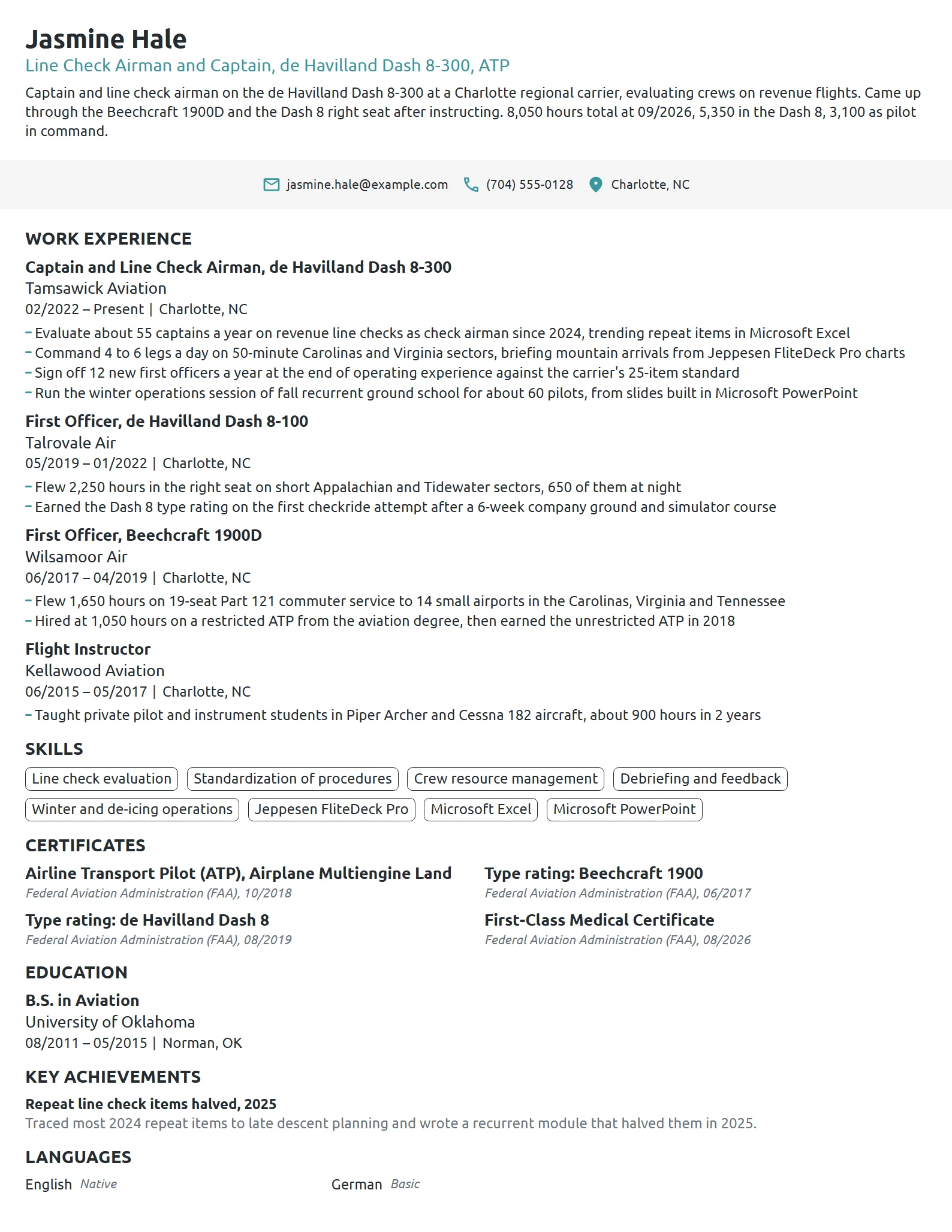Check Airman resume example