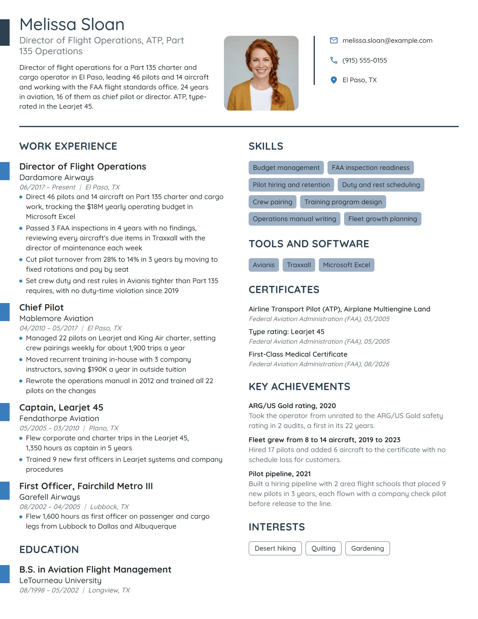 Director of Flight Operations resume example