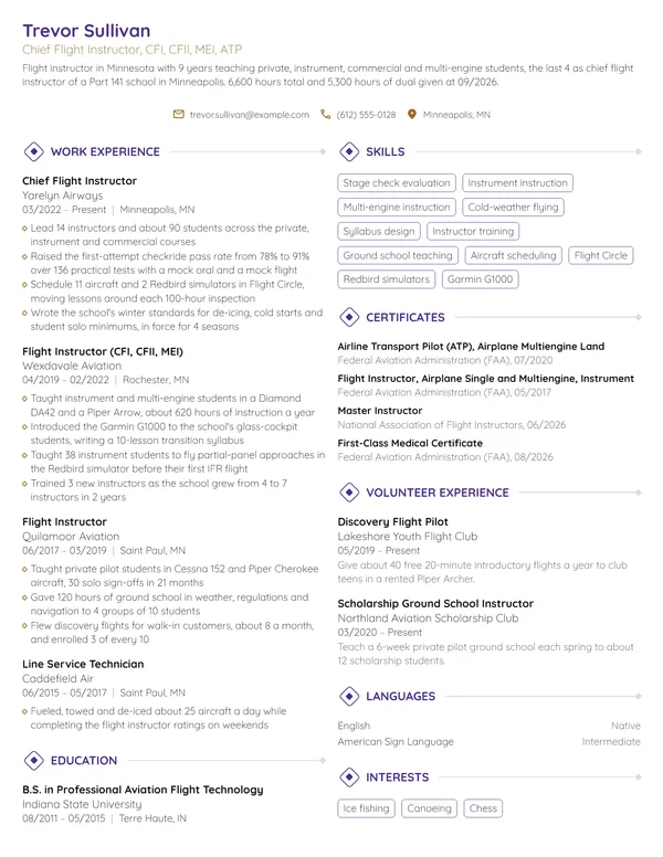 Flight Instructor resume example