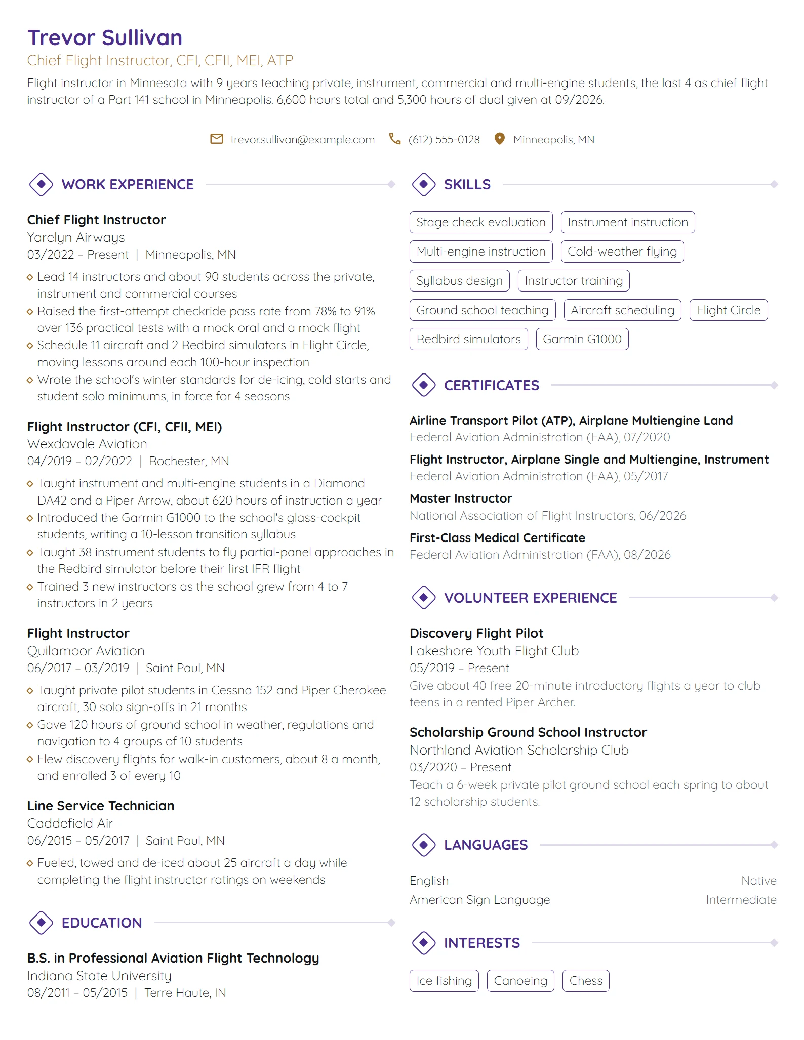 Flight Instructor resume example