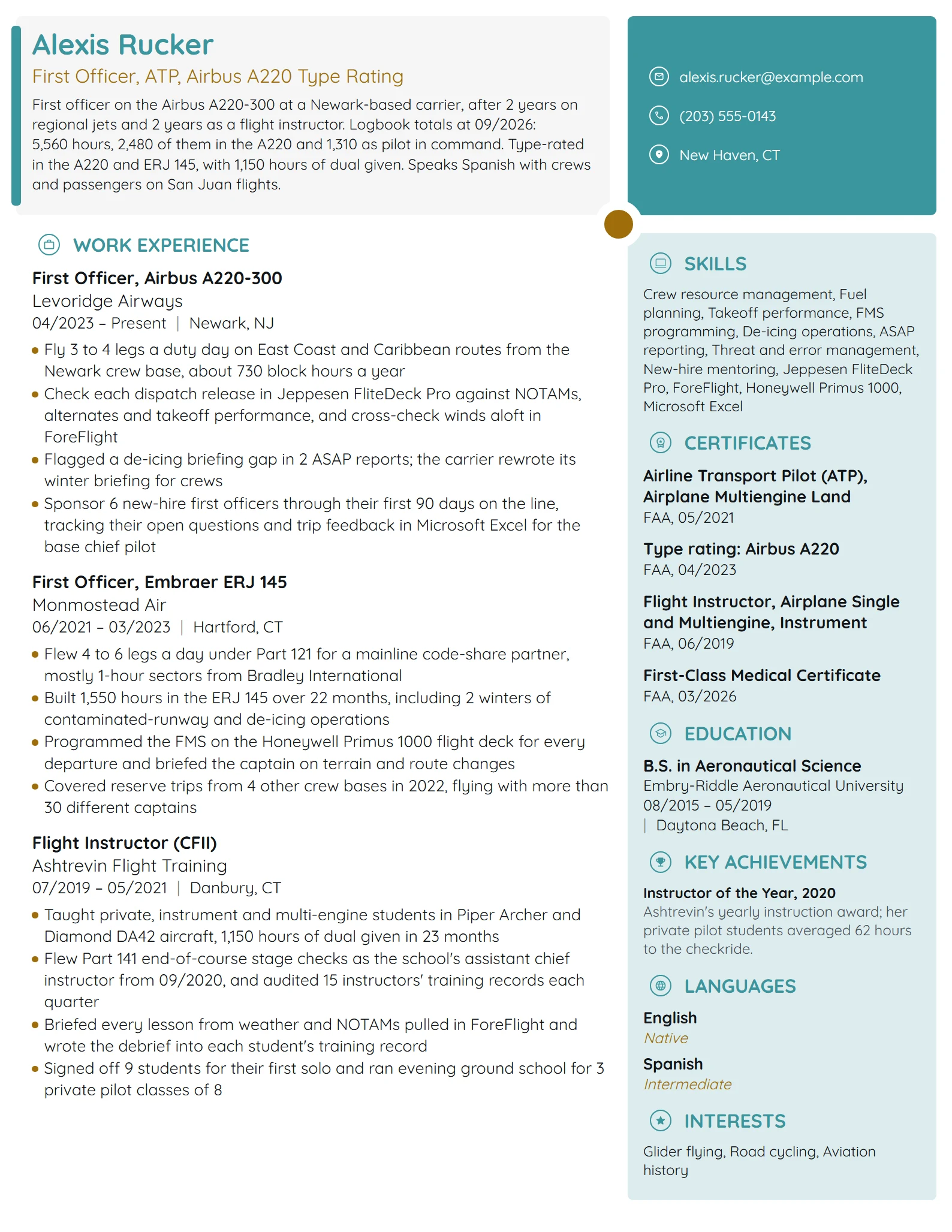 Pilot resume example