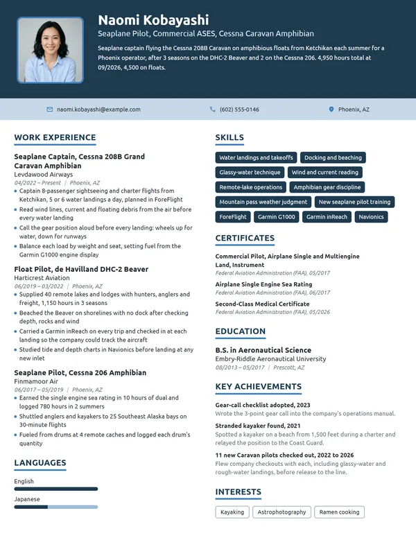 Seaplane Pilot resume example
