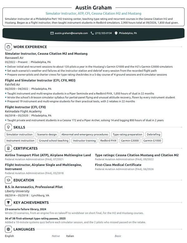 Simulator Instructor resume example