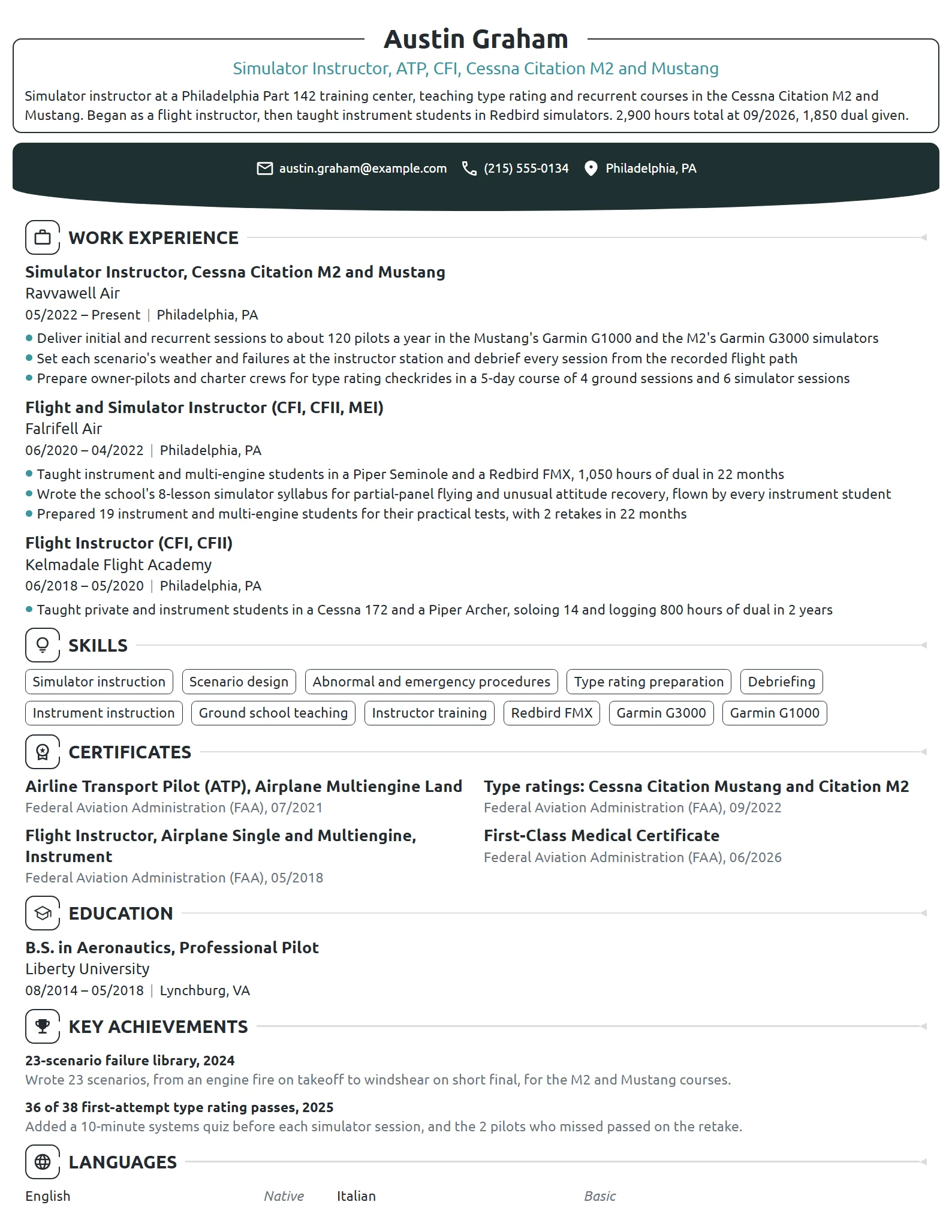 Simulator Instructor resume example
