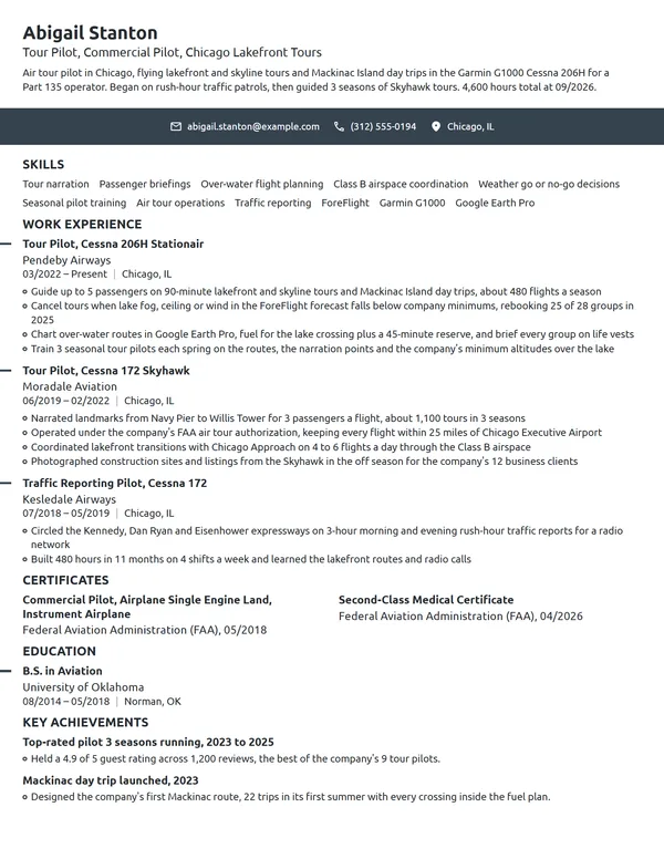 Tour Pilot resume example