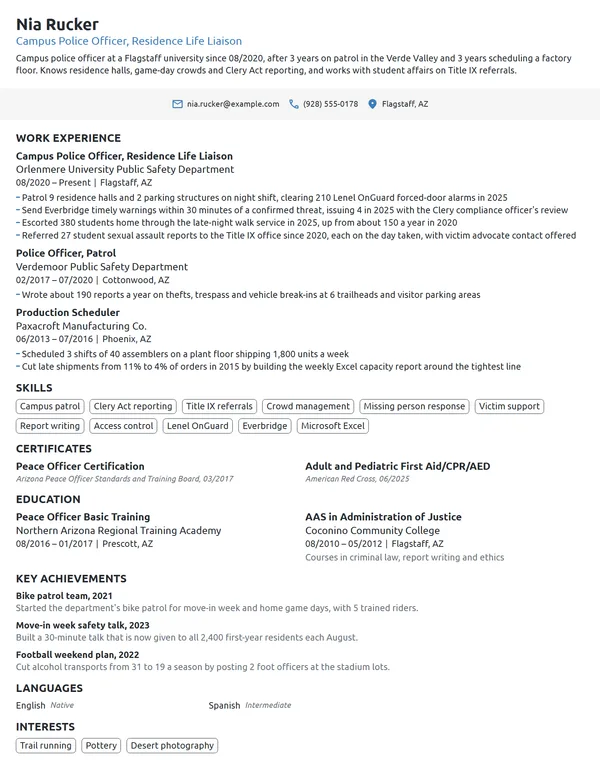 Campus Police Officer resume example