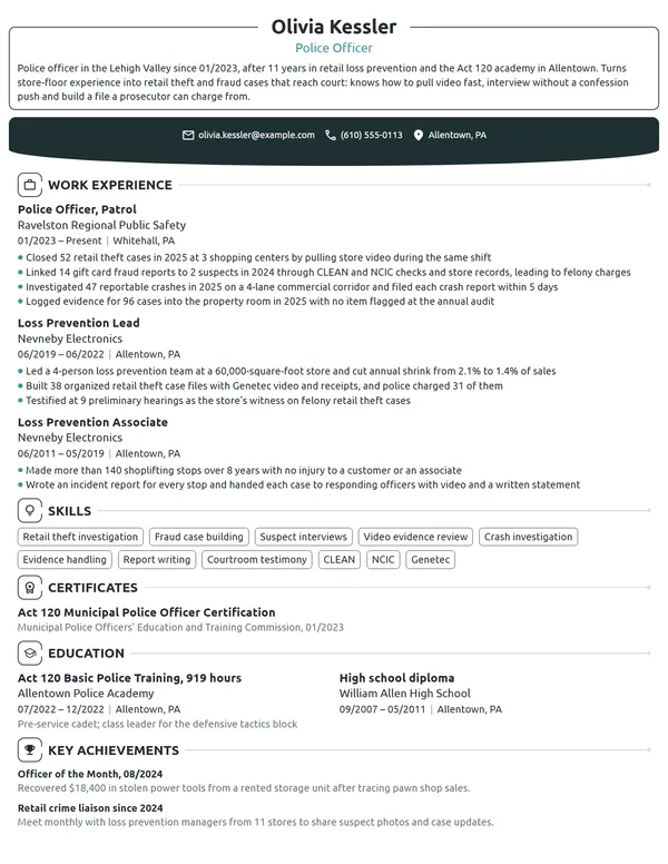 Career Change Police Officer resume example