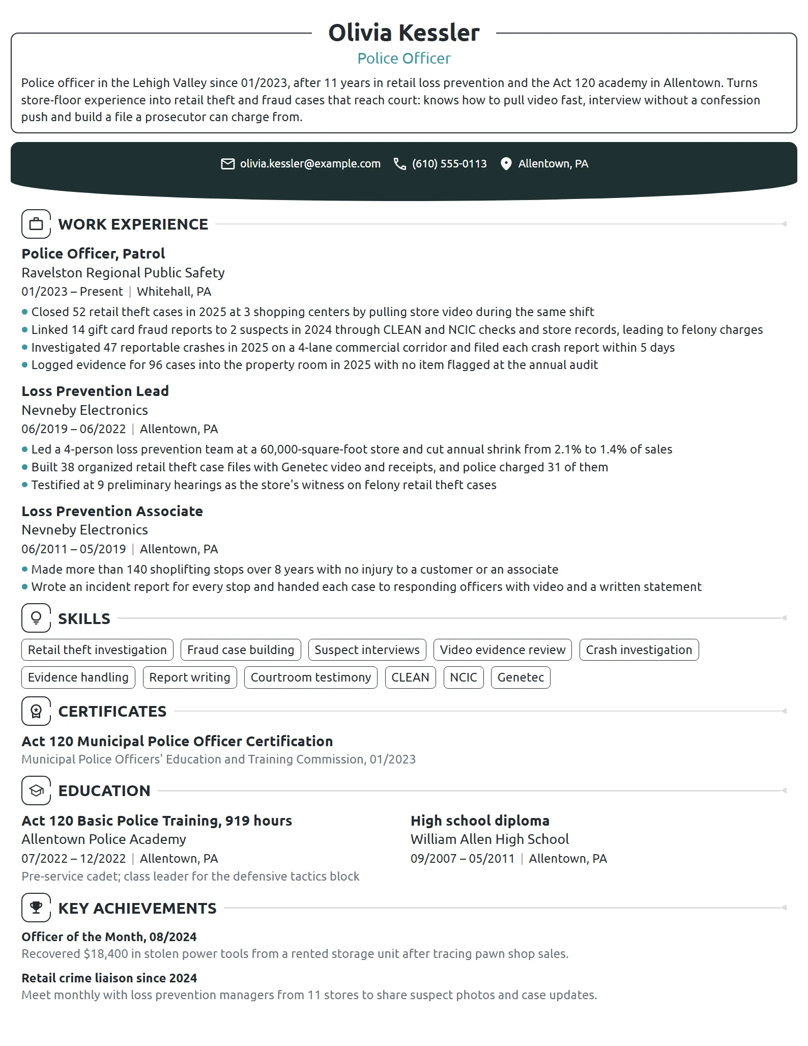 Career Change Police Officer resume example
