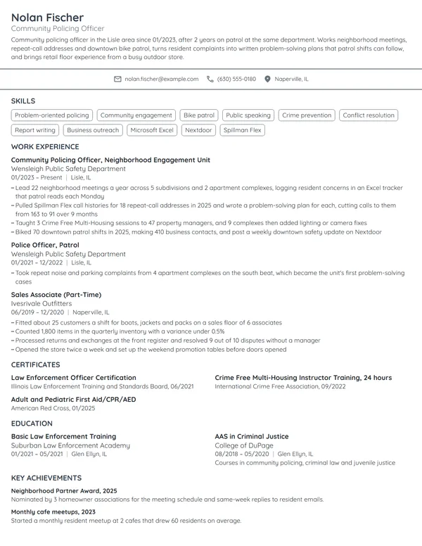 Community Policing Officer resume example