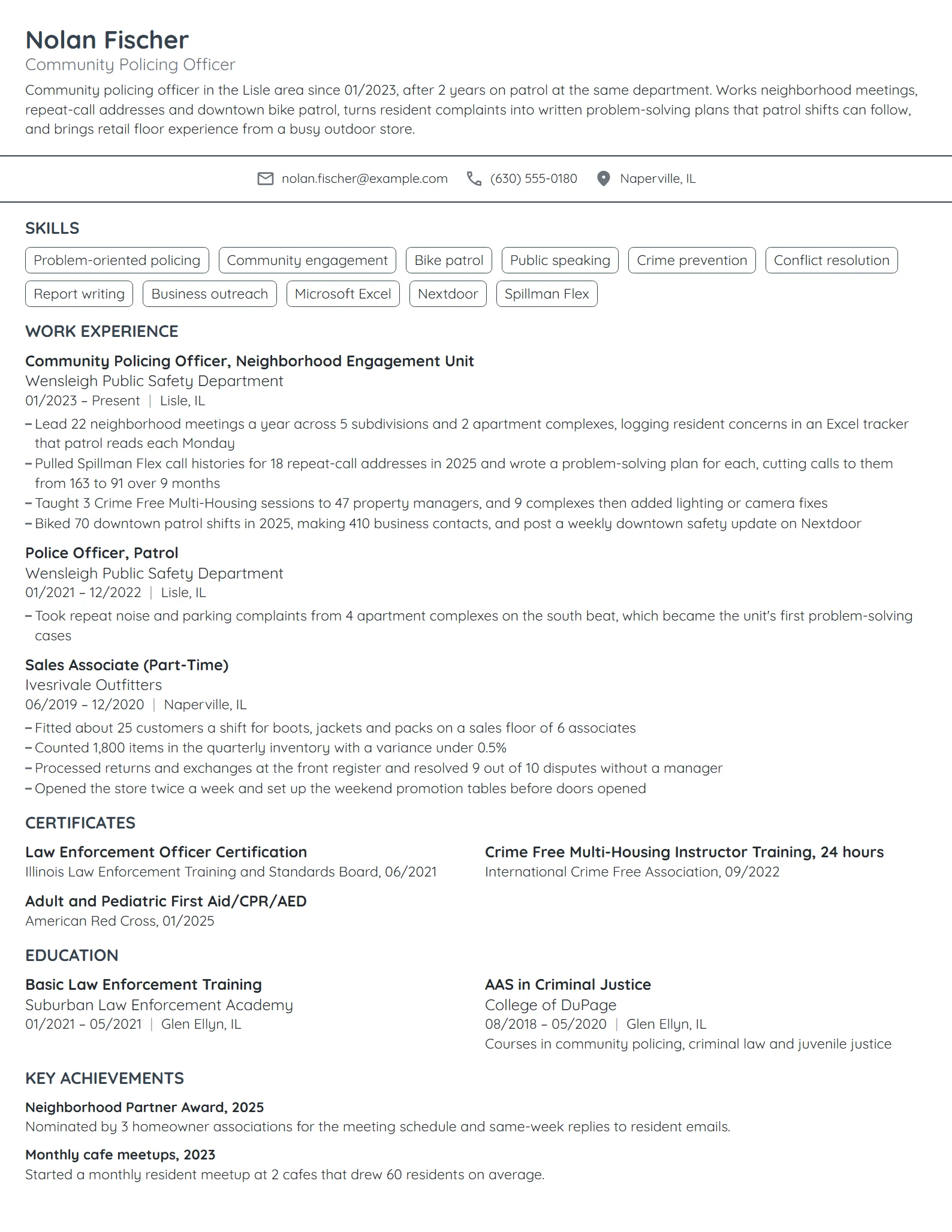 Community Policing Officer resume example