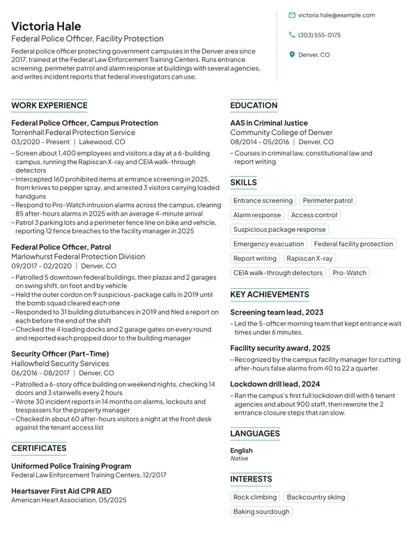 Federal Police Officer resume example