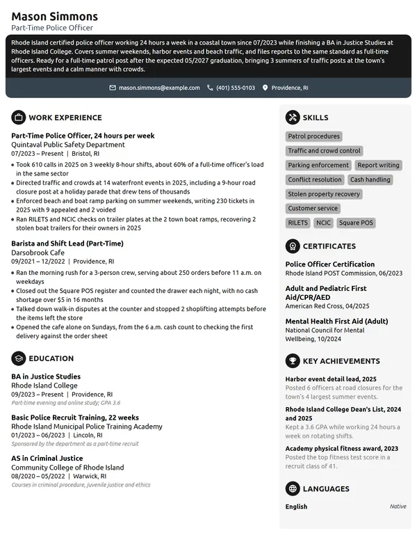 Part-Time Police Officer resume example