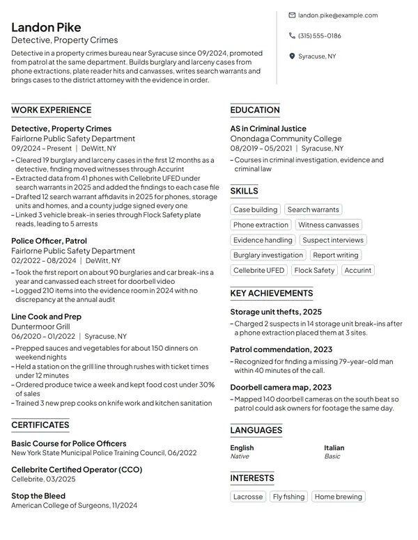Police Detective resume example