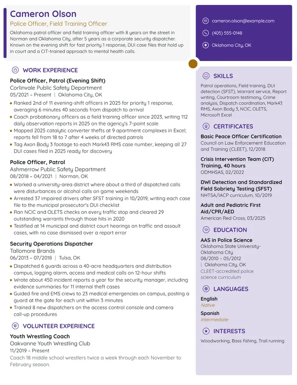 Police Officer resume example