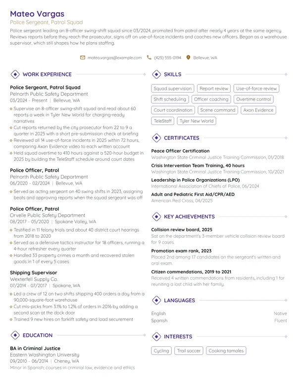 Police Sergeant resume example