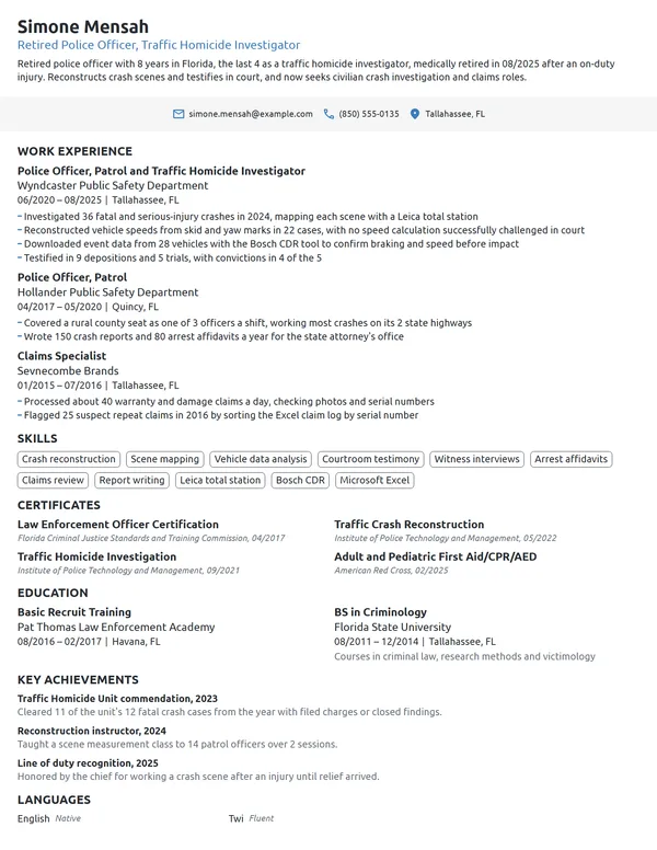 Retired Police Officer resume example