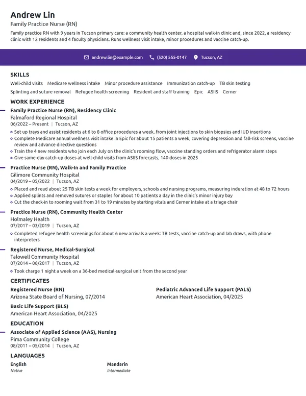 Family Practice Nurse resume example