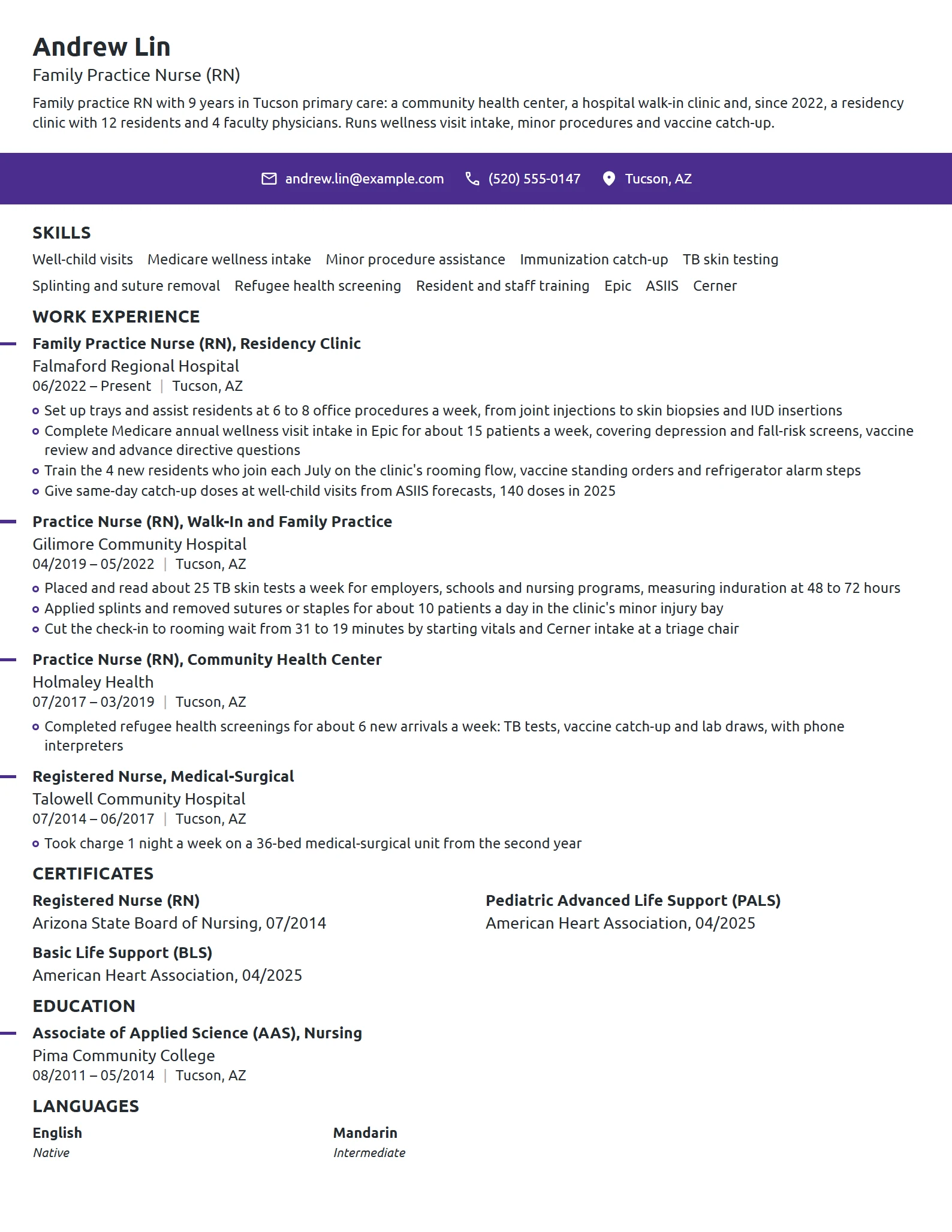 Family Practice Nurse resume example