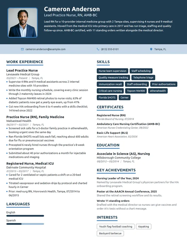 Lead Practice Nurse resume example