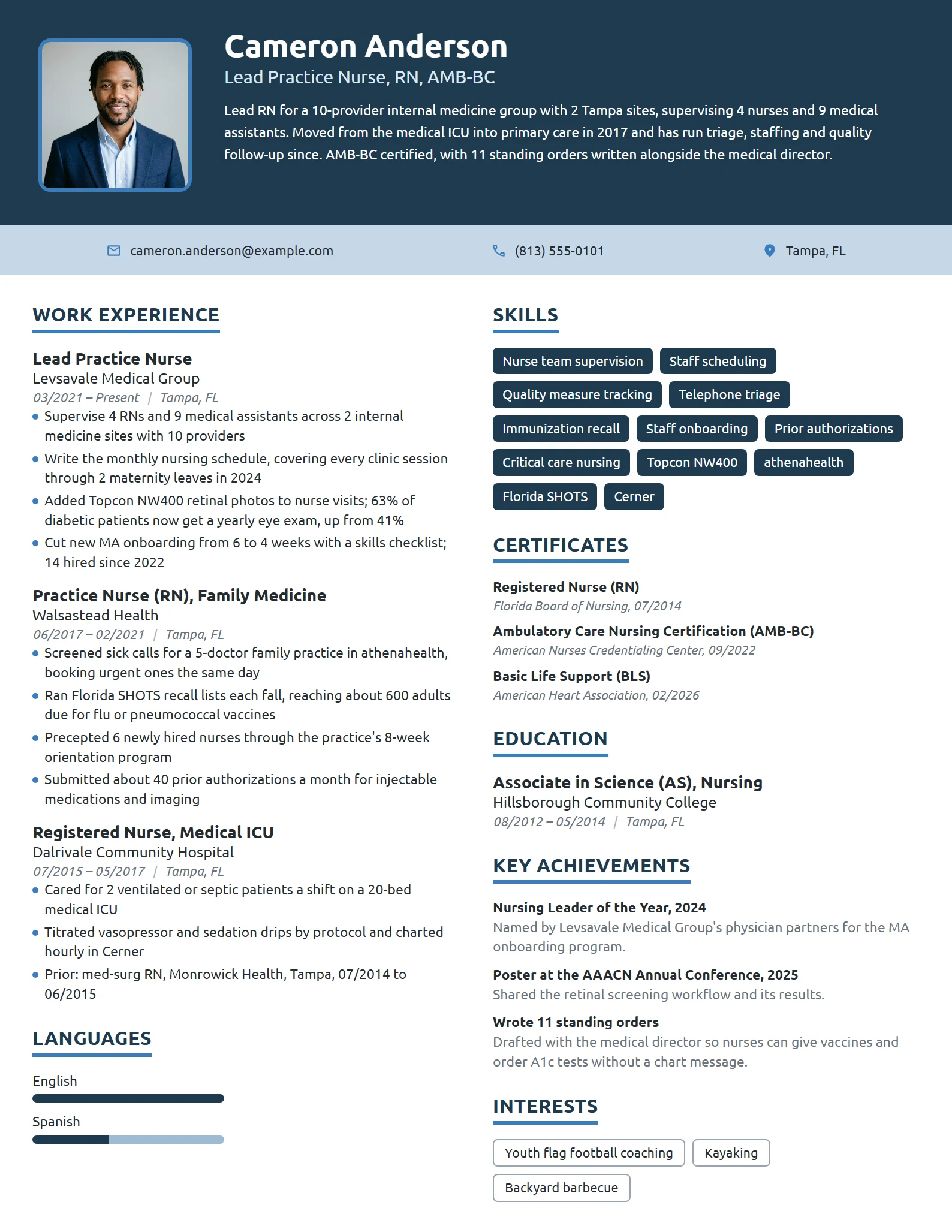 Lead Practice Nurse resume example