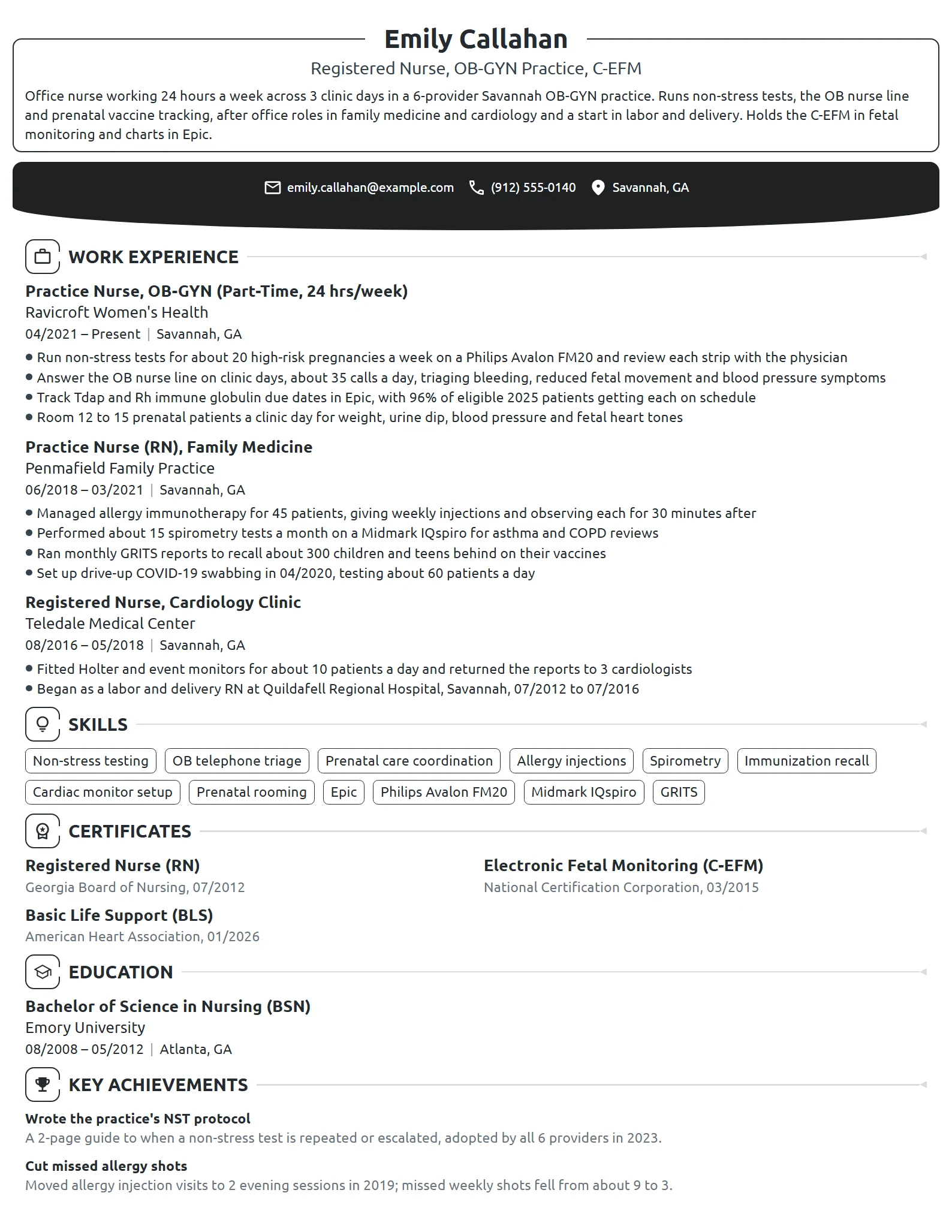 Part-Time Practice Nurse resume example