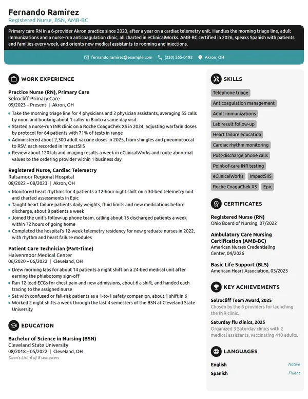 Practice Nurse resume example
