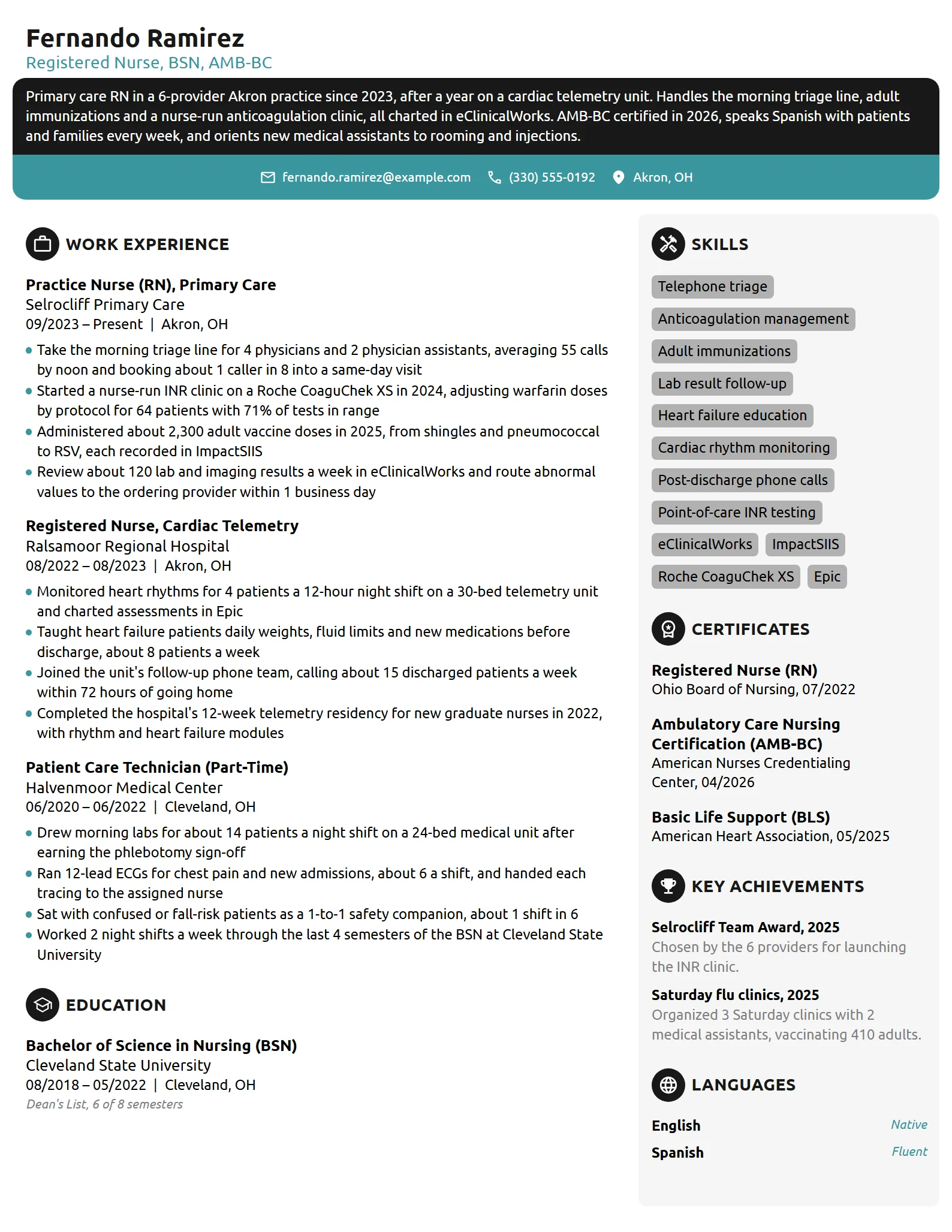 Practice Nurse resume example