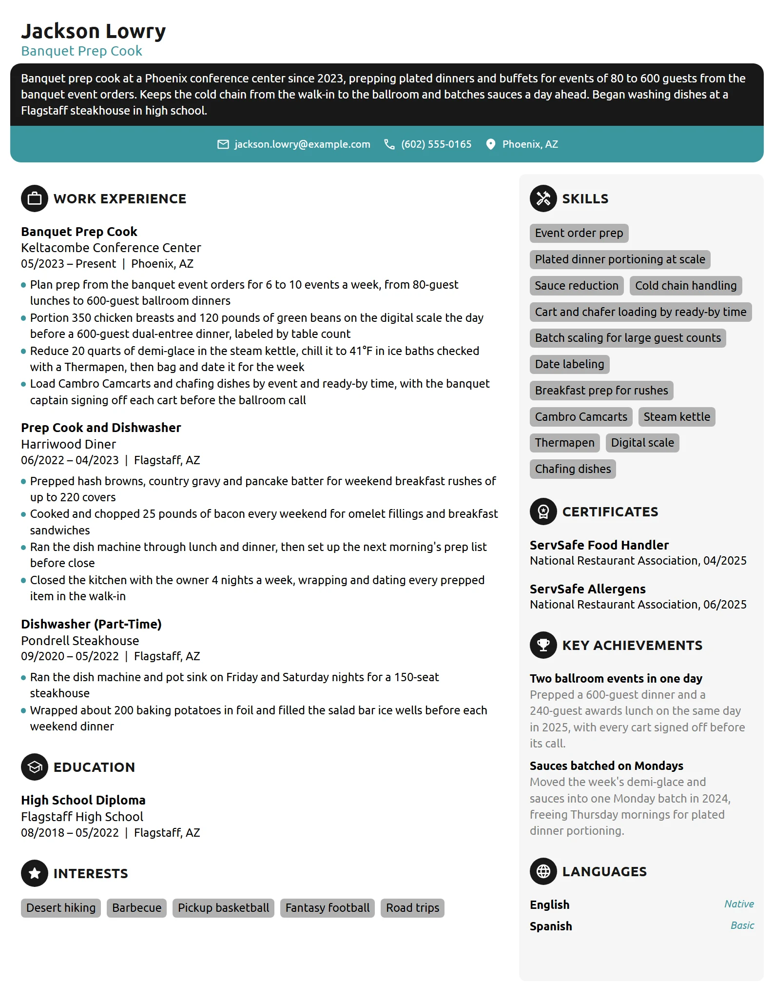 Banquet Prep Cook resume example