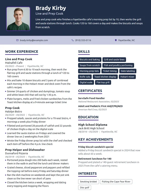 Line and Prep Cook resume example