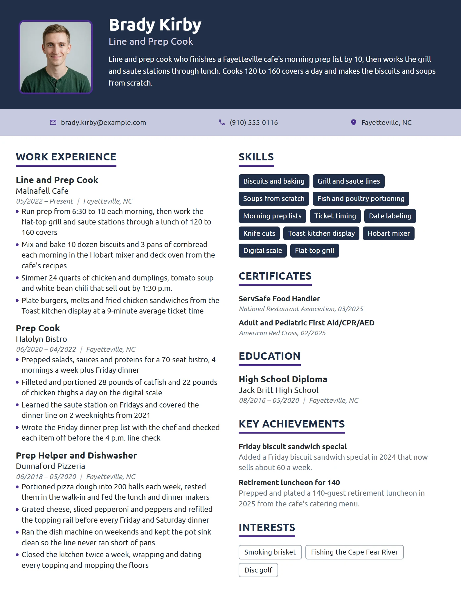 Line and Prep Cook resume example