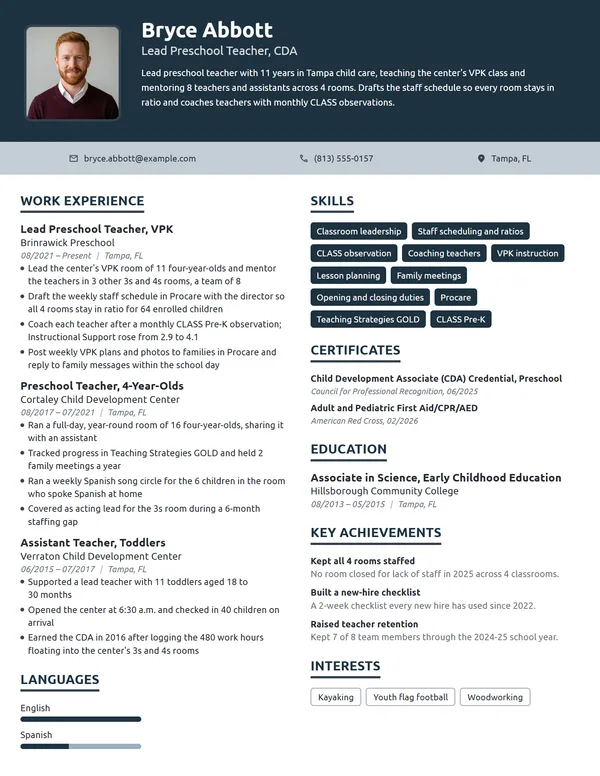 Lead Preschool Teacher resume example