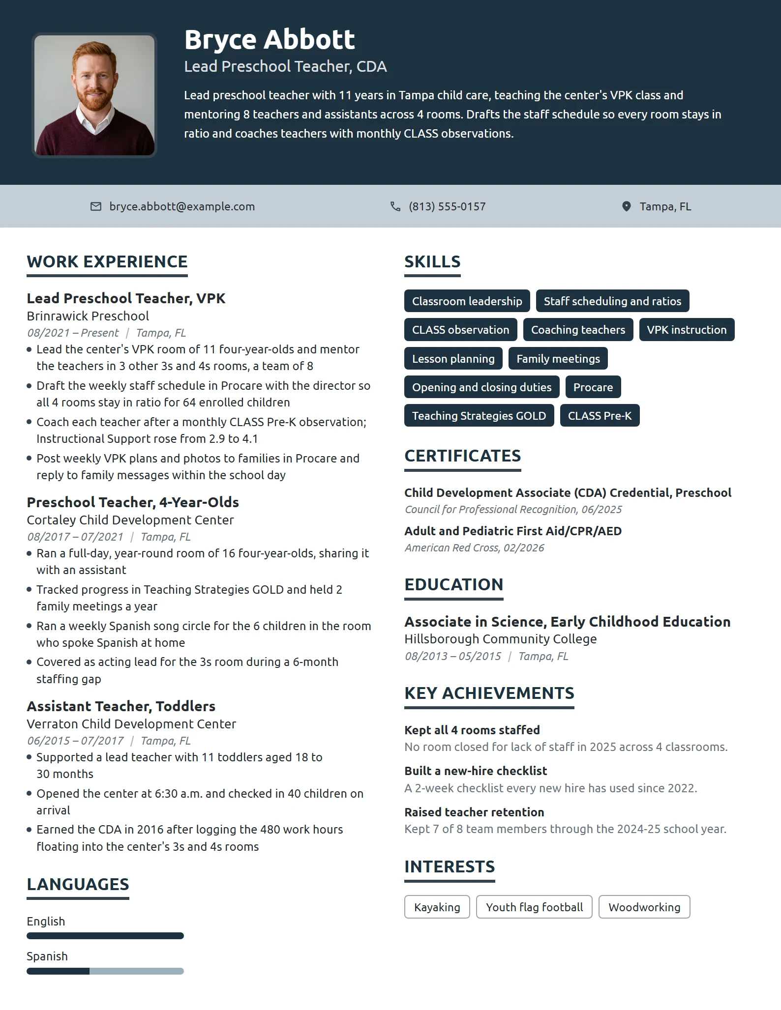 Lead Preschool Teacher resume example